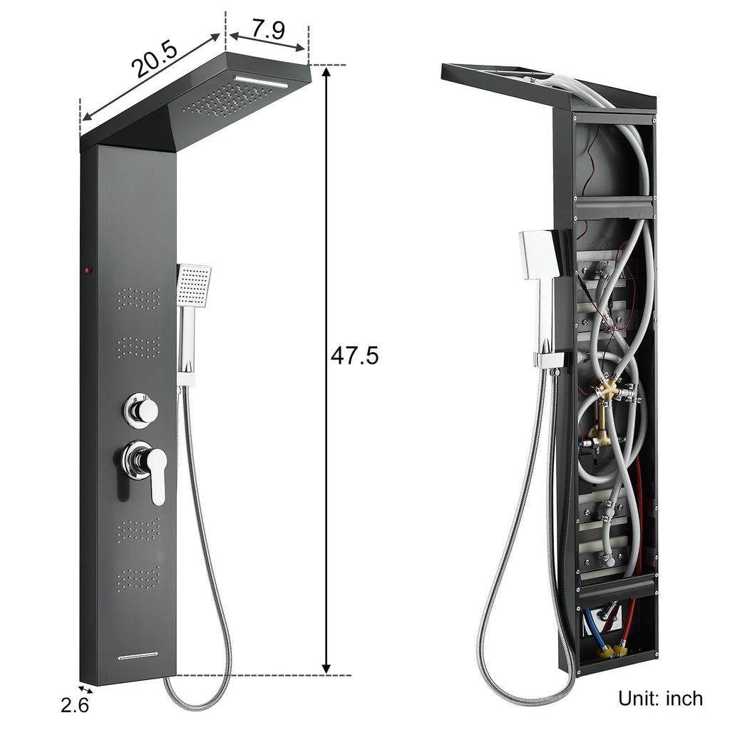 Stainless Steel Shower Panel Tower System with LED Lights