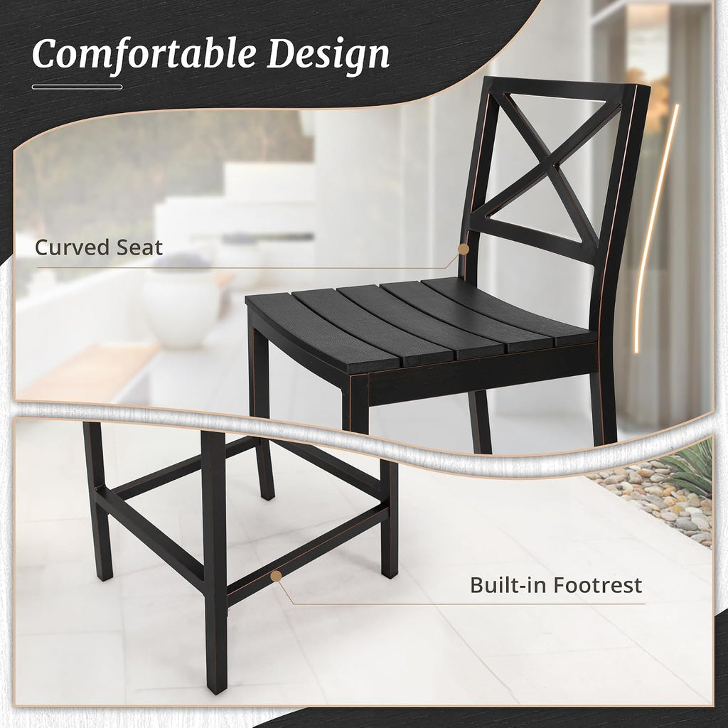Outdoor Bar Stools Set of 2, 26 Inch All Weather HDPS Patio Counter Height Barstools with Back & Footrest, Aluminum
