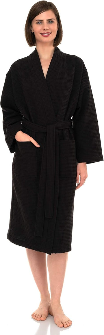 Women's Waffle Bathrobe 100% Cotton Soft Kimono Spa Bath Robe