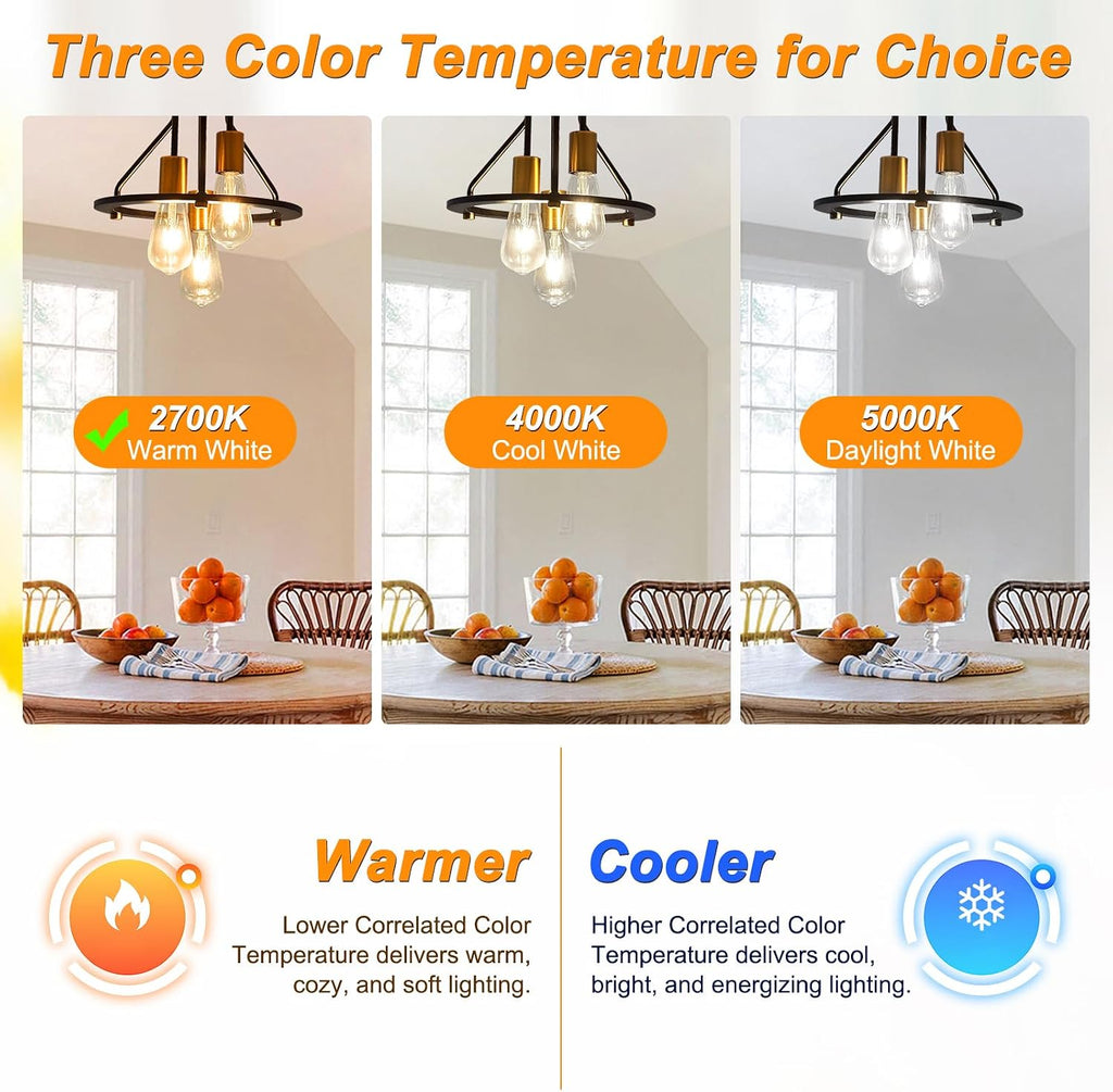 Vintage LED Edison Bulbs 6W, Equivalent 60W Incandescent, Non-Dimmable, Warm White 2700K, ST58 Antique LED Filament