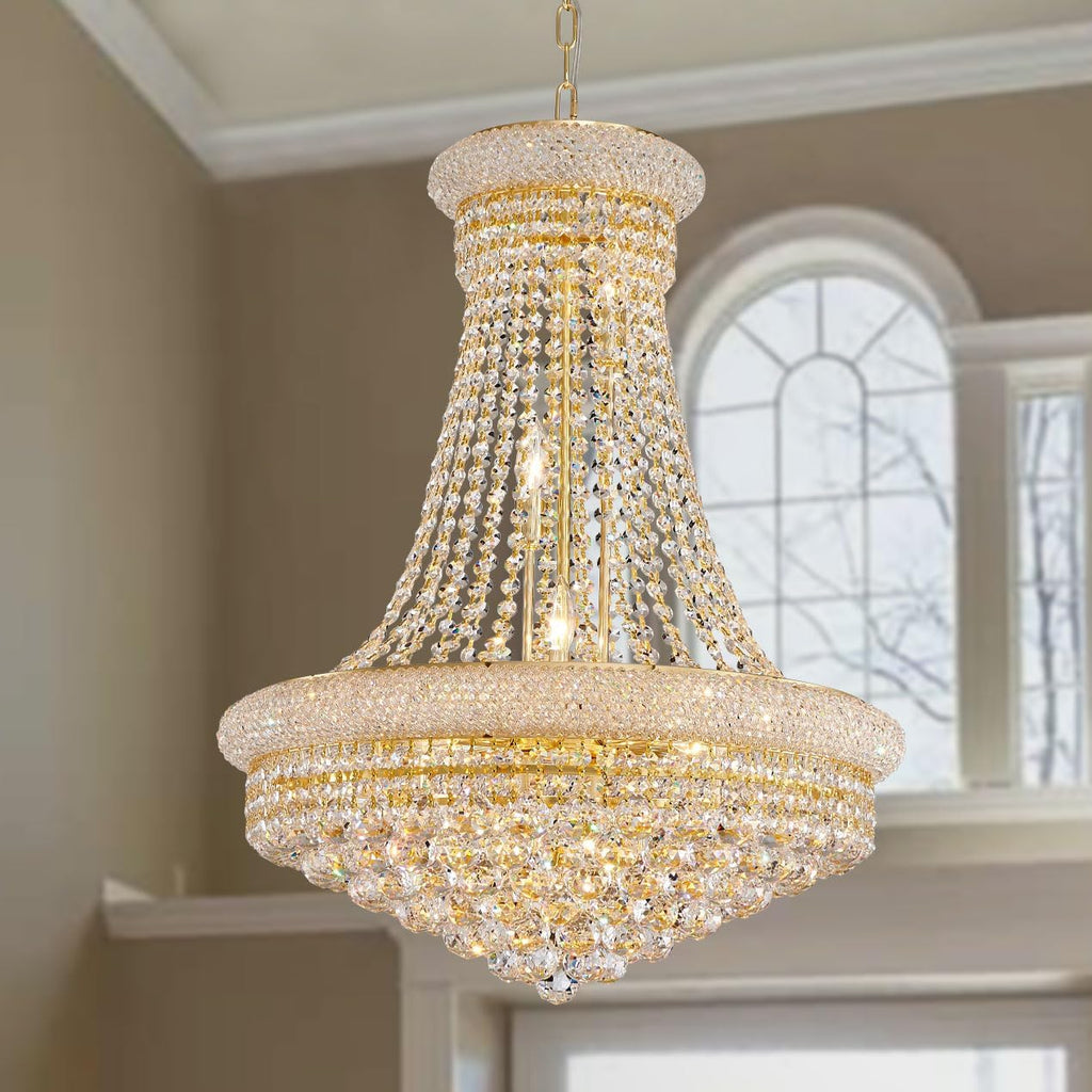 Modern Gold Crystal Chandelier Light - Diameter 23.6" Ceiling Haning Chandelier, Pendant Lighting for Living Room, Dining Room, Foyer, Entryway, Hallway