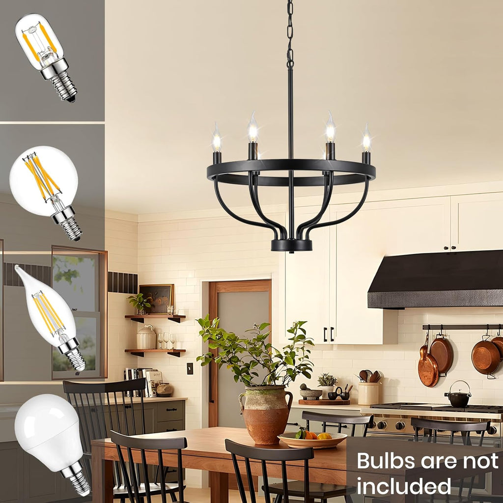 Black Dining Room Light Fixture, 6-Light Black Chandeliers for Dining Room Farmhouse Wagon Wheel Chandeliers, Adjustable Height Round Chandelier for Bedroom Kitchen Living Room Entryway Foyer 19.6in