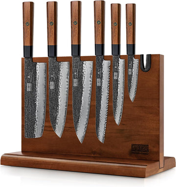 7 Pcs Knife Set with Magnetic Knife Block, Ultra Sharp Knife Set | Hand Forged 9 Layers 10CR15MOV High Carbon Steel