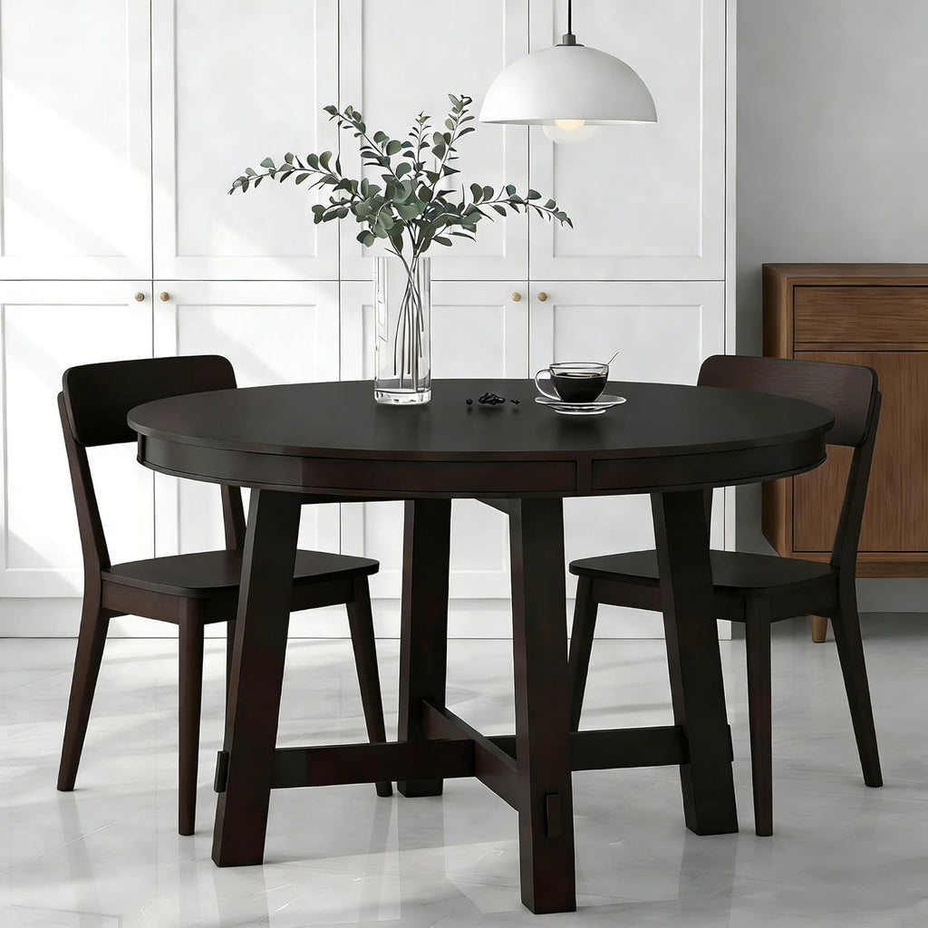 42"-58" Extendable Dining Table for 4-6, Solid Wood Oval Dining Kitchen Table with Removable Leaf, Farmhouse Circle