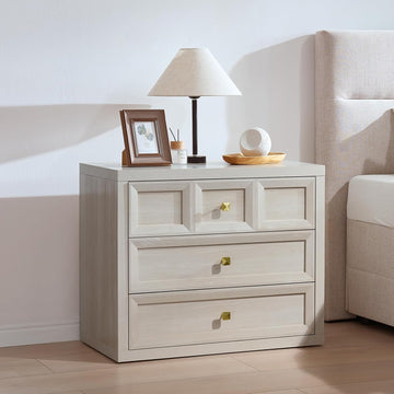 3 Drawers Nightstand with Charging Station, 30.7" King Size Bedside Table with 3 Drawers, Accent End Table W/Large