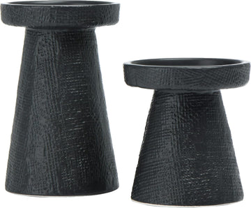 Stoneware Pillar & Taper Candle Holders, Set of 2