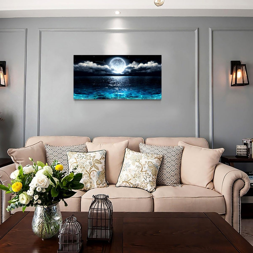 Wall Art Moon Sea Ocean Landscape Picture Canvas Wall Art Print Paintings Modern Artwork Wall Decor and Home Décor