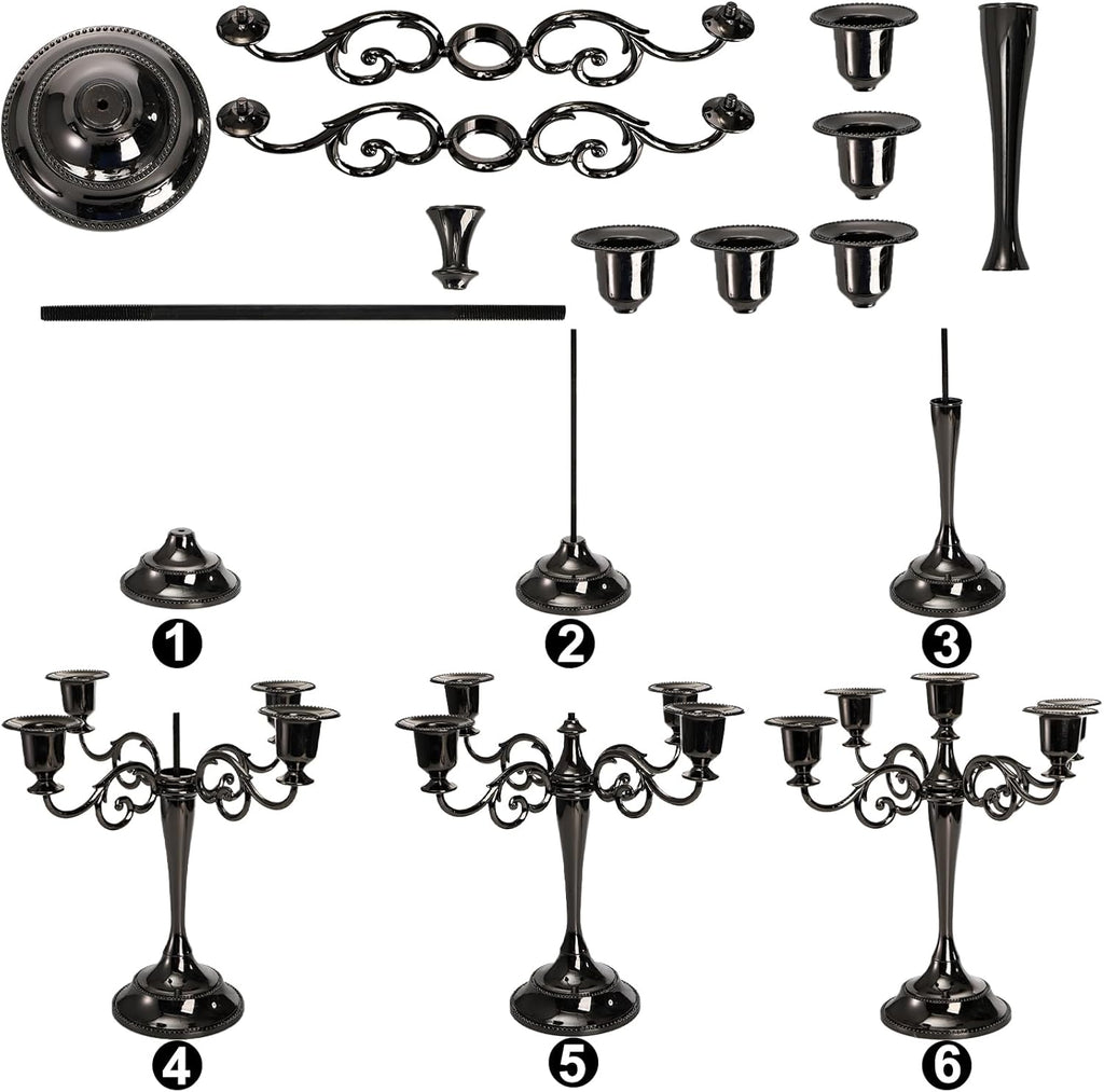 5 Arm Black Candelabra, Candelabra Candle Holder, 10 Inch Tall Candlesticks Holder, Elegant Taper Candle Holder