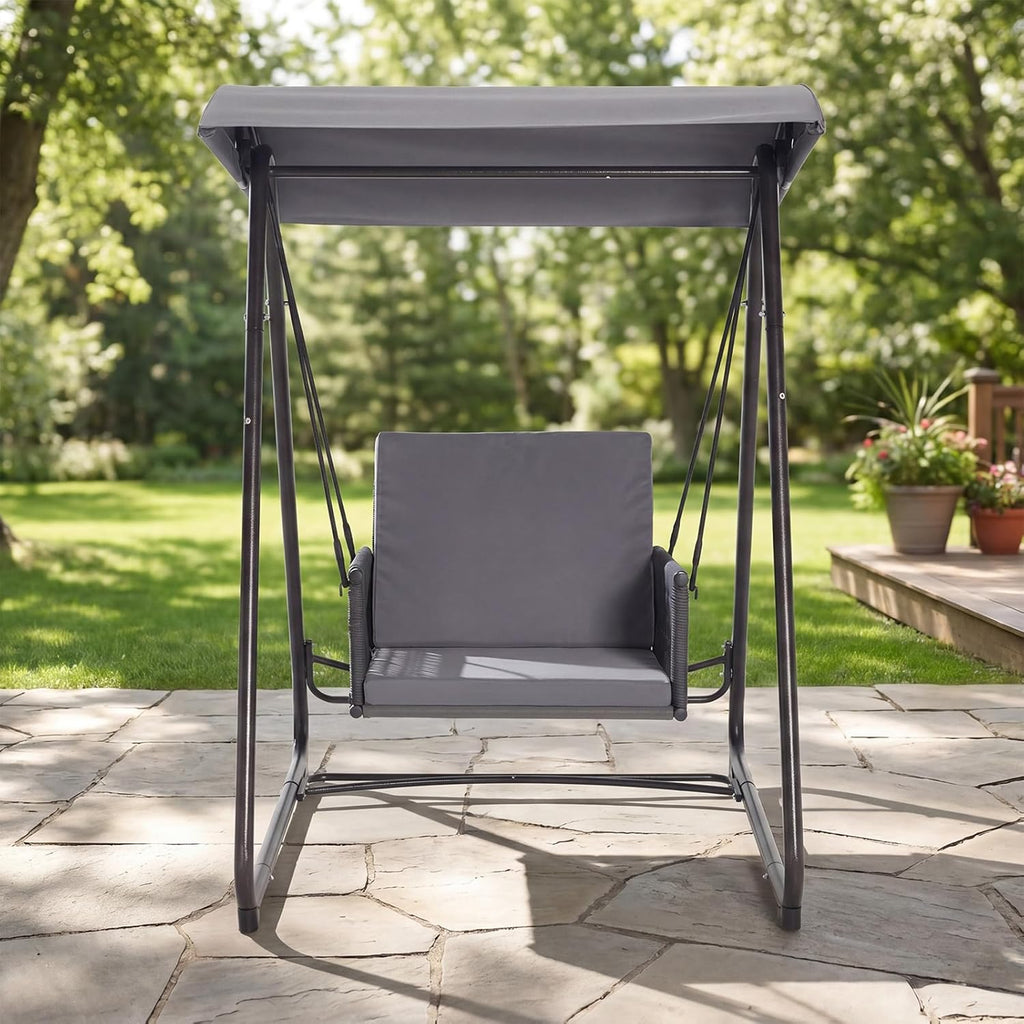 Porch Swing with Stand, Outdoor Swing with Canopy, All Weather Outdoor Swings for Adults, 400lbs Heavy Duty Porch