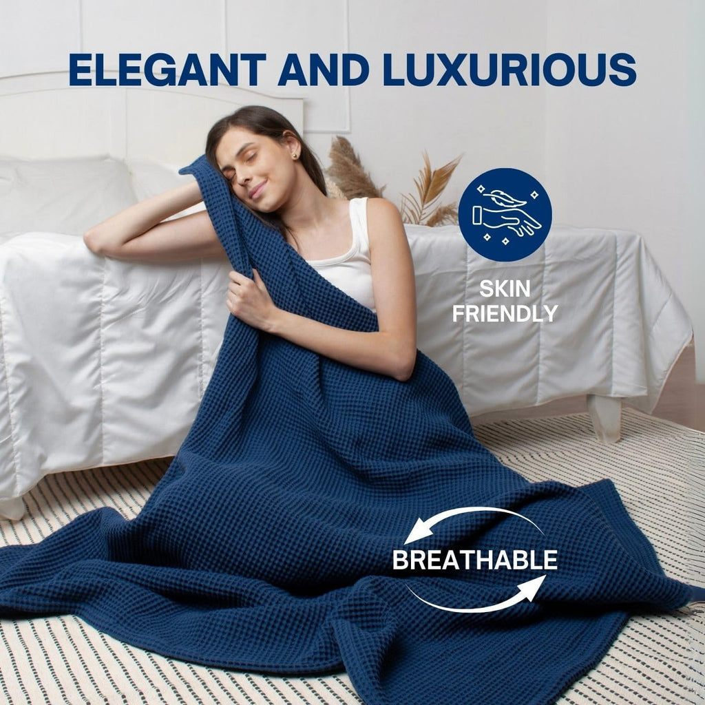 Throw Blanket, 100% Cotton Soft Lightweight Breathable Summer Blanket Throws, Waffle Weave Throw Size Bed Blanket: