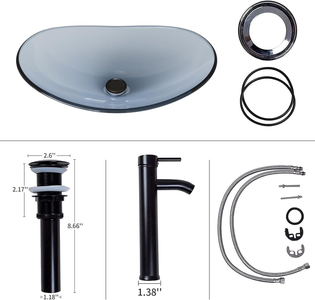 Vessel Sink Bathroom Sinks Tempered Glass Art Basin 20.8"x13.7" Oval Bowl Above Counter with Faucet and Pop-Up Drain