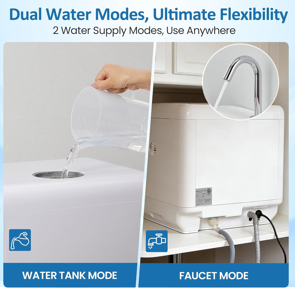 18" Compact Countertop Dishwasher with 6 Modes, Portable Dishwasher with Dual Water Supply, 12H Delay Start