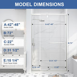 Semi Frameless Pivot Shower Door 42-48" W x 72" H