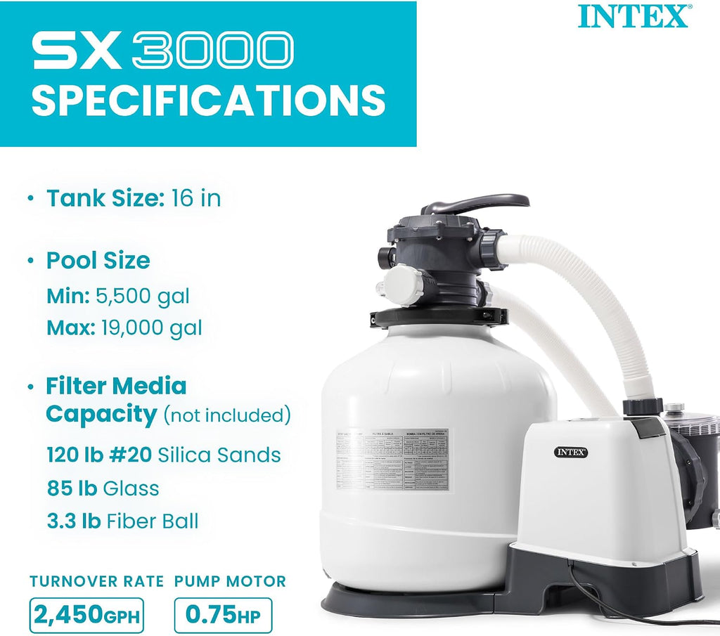 Krystal Clear 3,000 GPH Sand Filter Pump for Above Ground Pools | 26651EG - 16" Tank for Swimming Pools: 5,500 to