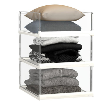 3 Pack Stackable Closet Organizers and Storage Shelves - Transparent Sweater Organizer for Closet, Bathroom, Kitchen