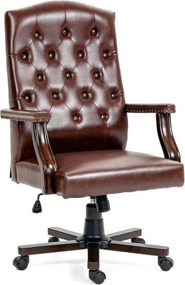 Executive Office Chair, High Back Computer Chair with Upholstered Backrest Vinage Farmhouse Retro Style, Faux Leather