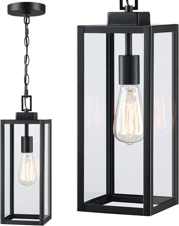 17 Inch Outdoor Pendant Light for Porch,Metal and Glass Outside Hanging Light Ceiling Mount Exterior Hanging Lantern