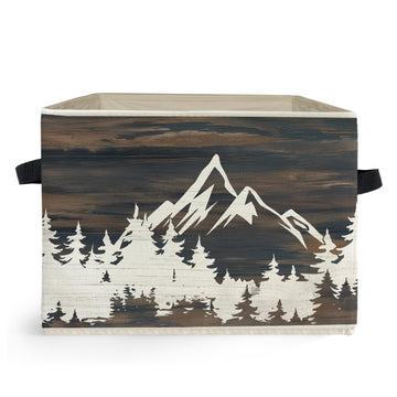 Rustic Forest Mountain Storage Box Bins, Camping Hiking Lover Gifts Collapsible Storage Basket Organizer Laundry Room