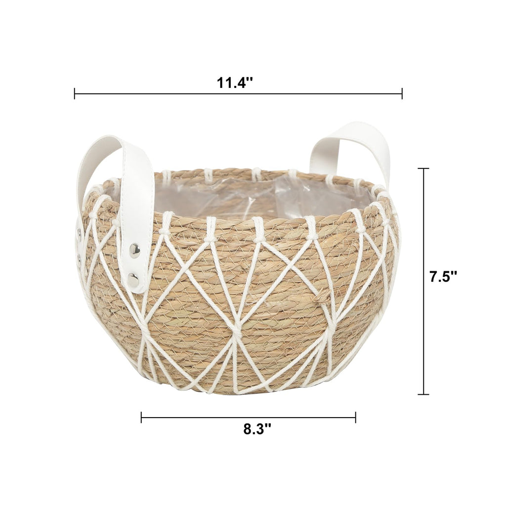 Seagrass White Indoor Planter Basket, Waterproof Picnic Basket, Storage Basket, Handwoven with Waterproof Liner (A