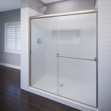 Classic Semi-Frameless Sliding Shower Door, Fits 40-44 in. W x 65.5 in. H, 3/16 in. Obscure Tempered Glass