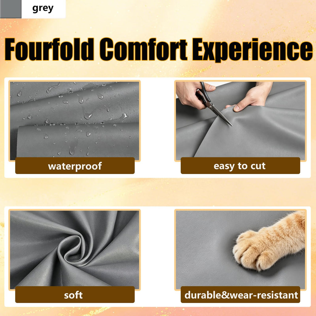 Faux Leather Fabric for Upholstery: Smooth 54"x36" Grey Leather