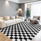 5x7 Washable Checkered Area Rug, Low Pile Non-Slip Carpet for Living Room Bedroom Black White