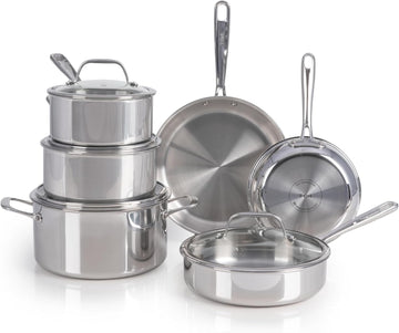 Pro Tri-Ply Stainless Steel 10-Piece Induction Cookware Set | NSF-certified, oven safe to 500°F, glass lids to 350°F
