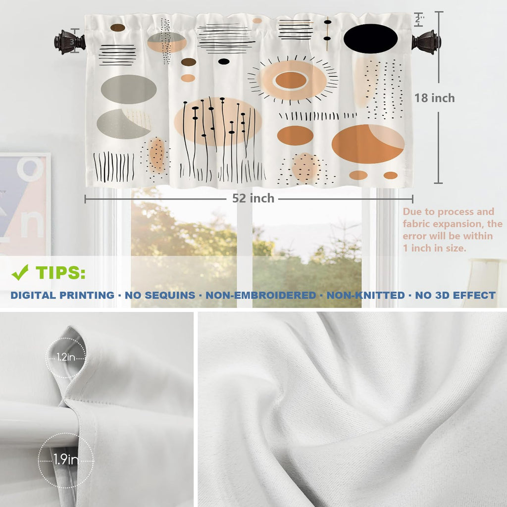 Geometric Shapes Blackout Short Curtains for Windows, Abstract Pattern Design Kitchen Valance Thermal Insulated Rod