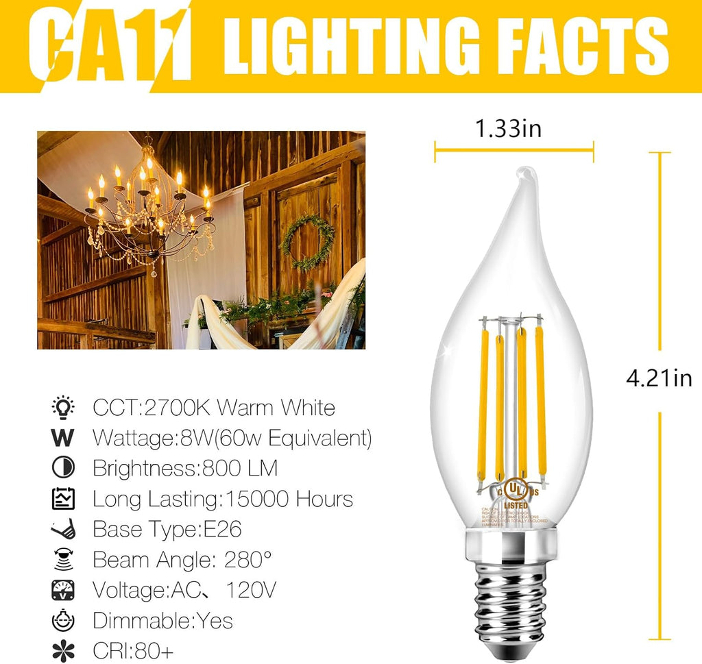 E12 LED Bulb Dimmable, Chandelier Light Bulbs, Candelabra Light Bulbs 60 Watt Equivalent, 2700K Soft Warm White, 5.5W