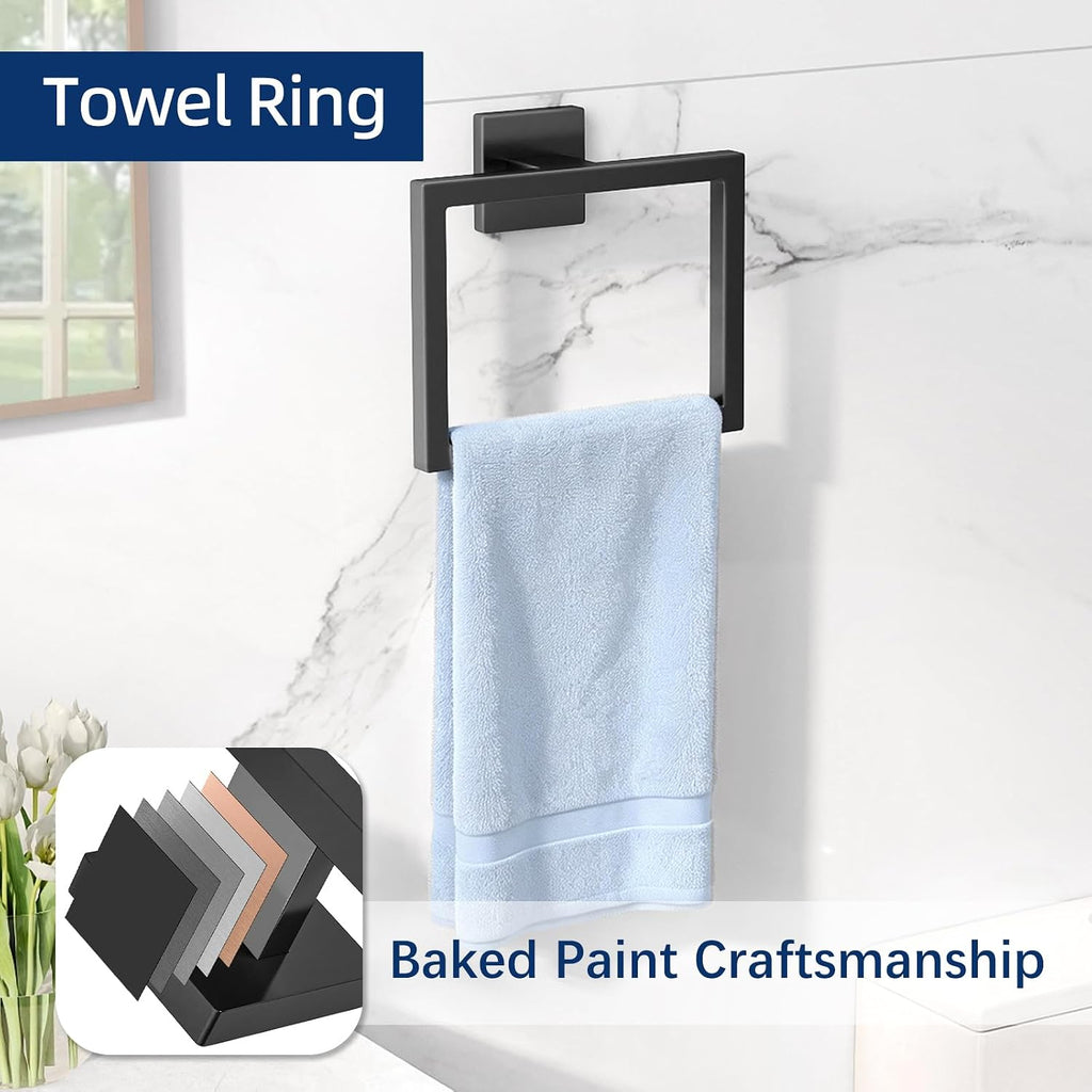 5-Piece Bathroom Accessories Set, 24-in Towel Racks Wall Mounted Stainless Steel, Towel Hardware Set Matte Black