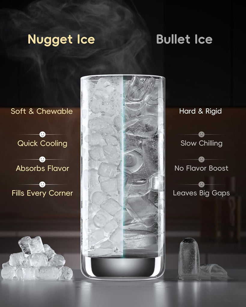 Nugget Ice Maker Countertop, 40Lbs/24H Chewable Pebble Ice, One-Touch Timer Control, Self-Cleaning Sonic Ice Machine