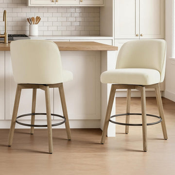 Modern Swivel Counter Height Bar Stools Set of 2, 26" Upholstered Counter Stools, Solid Wood Legs, Comfortable