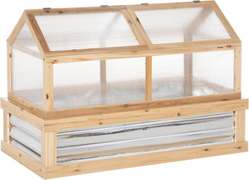 48x24x32'' Wooden Cold Frame Greenhouse Raised Bed with Polycarbonate Lid | Hinged Top for Ventilation & Easy