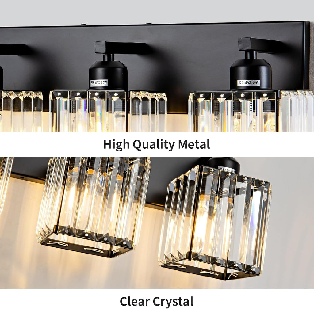 Black Bathroom Vanity Light 3 Lights, Crystal Bathroom Wall Light Fixtures Modern Vanity Light Over Mirror (Exclude
