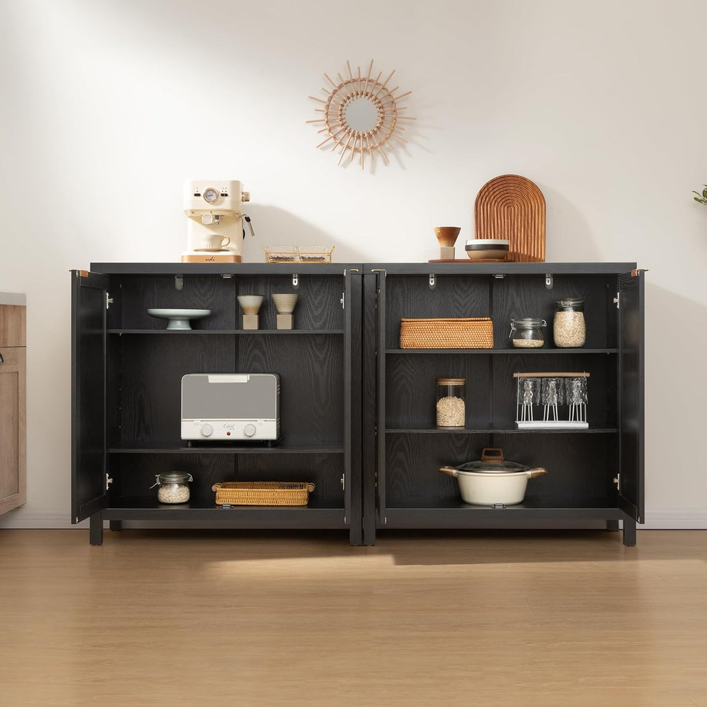 Sideboard Buffet Storage Cabinet - Boho Rattan Credenza Coffee Bar Cabinet with Large Storage