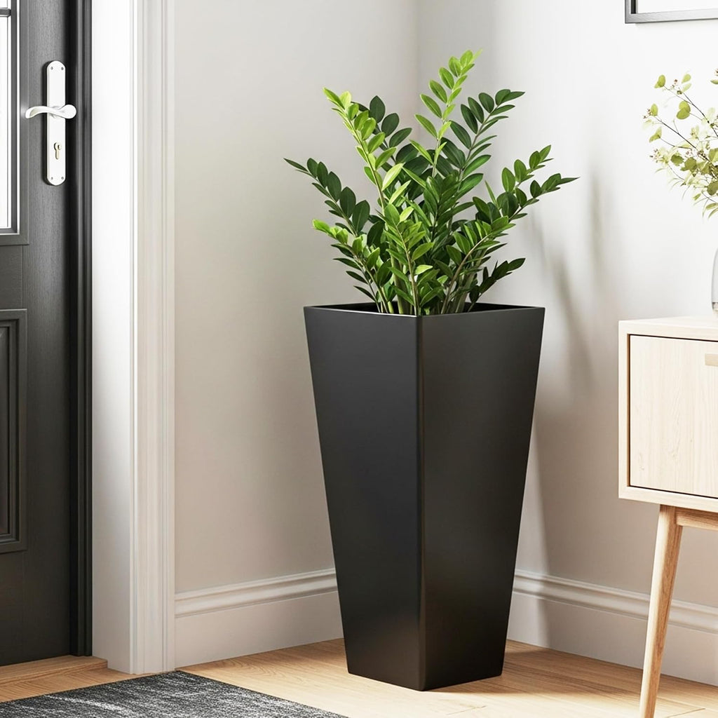 Large 28 in.Tall Planters Set of 2 for Indoor and Outdoor, Heavy Duty Plastic Black Modern Taper Flower Plant Pots