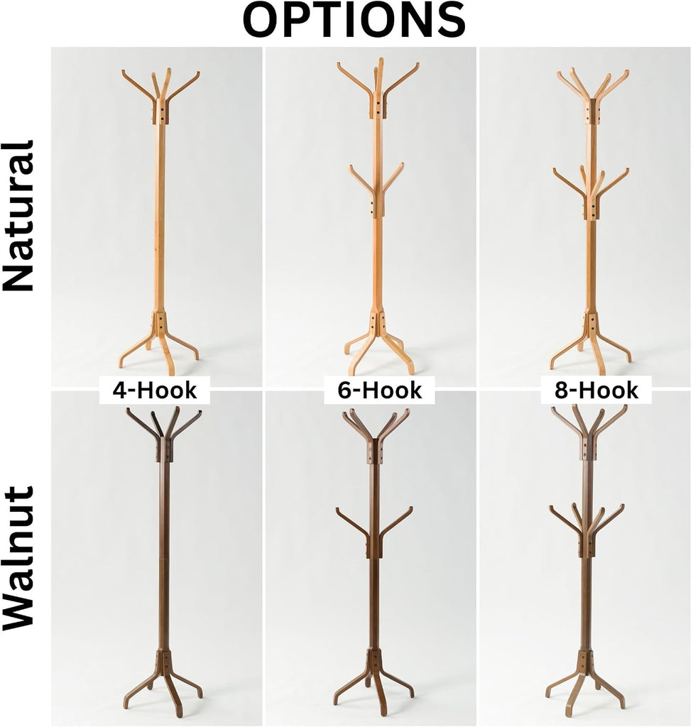 Solid Wood Coat Rack Freestanding, Coat Stands Entryway, Coat Rack Hat Hanger Hook for Jacket, Purse, Scarf Rack, Mid