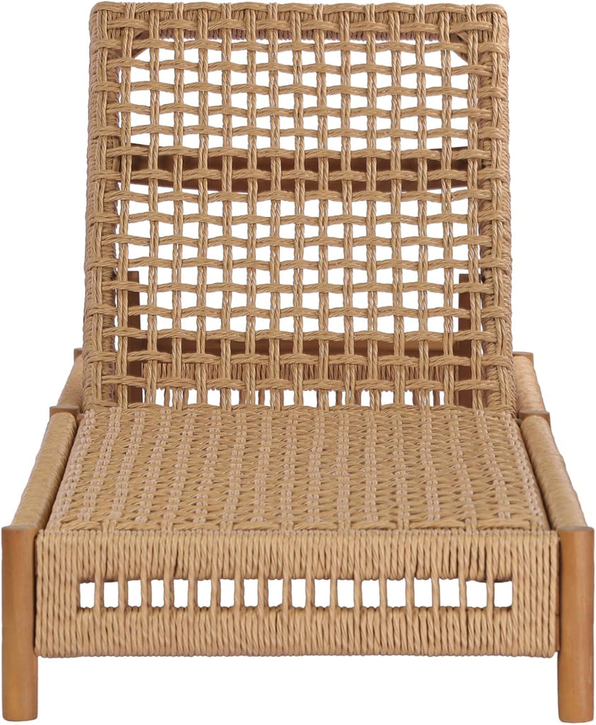 Acacia Wood Chaise Lounge Chair Outdoor Set of 2, Poolside Sun Lounger Recliner with Wicker Seat, Patio