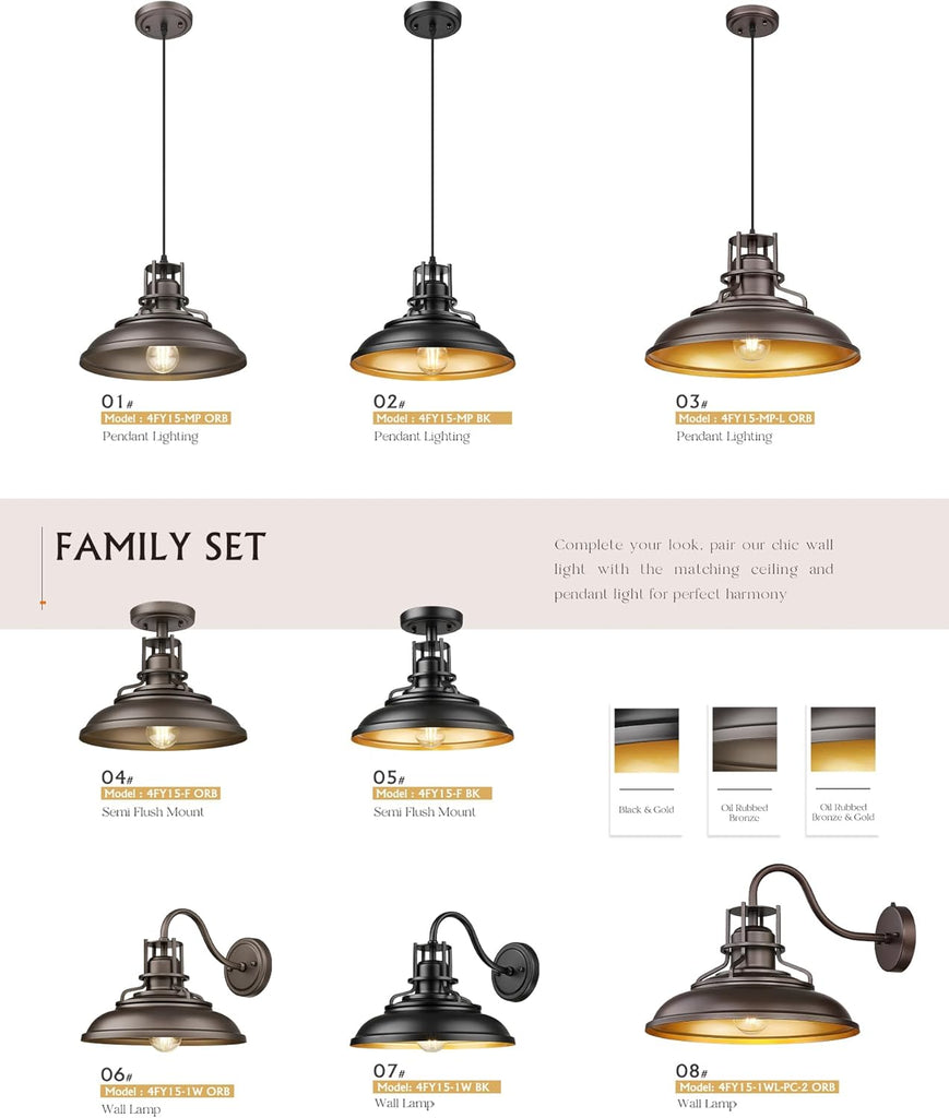 Outdoor Barn Light Fixture, 12" Oil Rubbed Bronze Exterior Lighting Fixtures, Vintage Farmhouse Outdoor Light Fixture