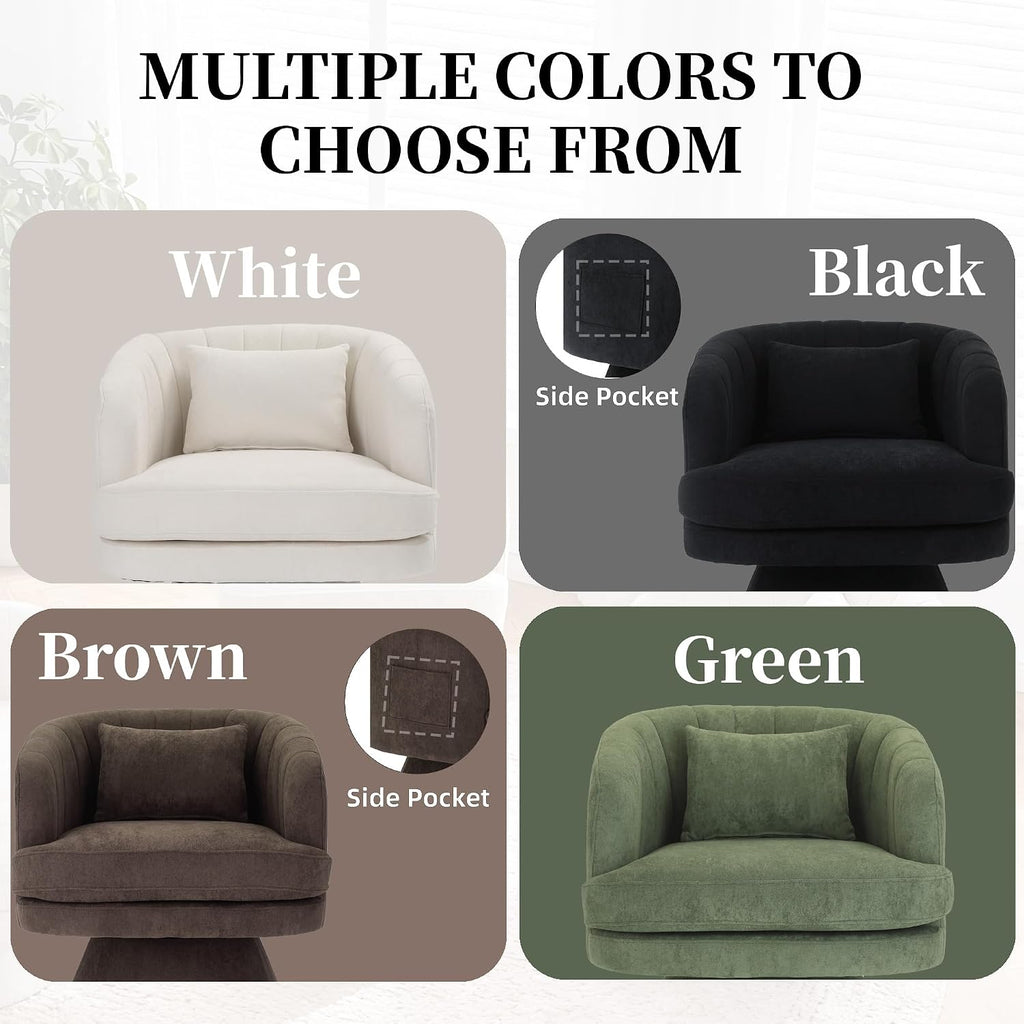 360° Swivel Barrel Chair with Side Pocket & Pillow Set of 2, Cloud Velvet Modern Swivel Accent Chair with Curve Back