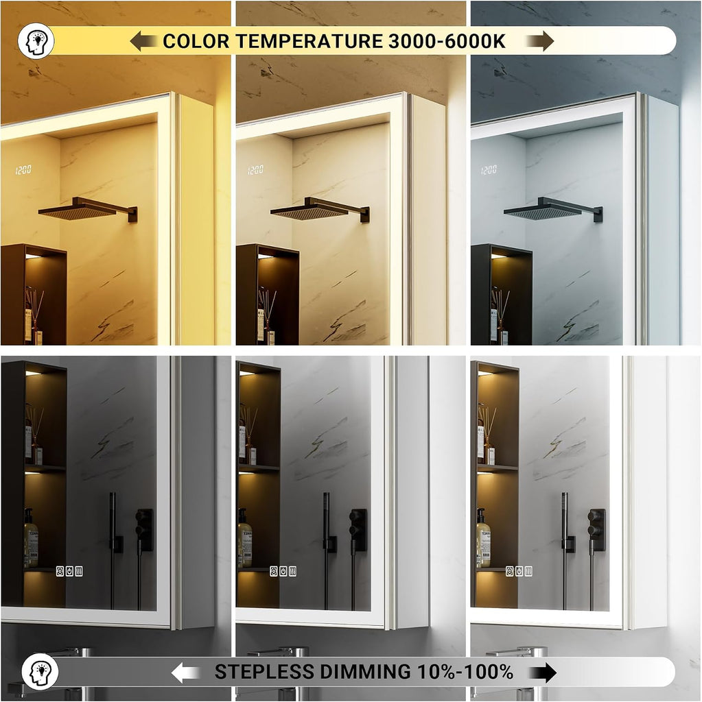 20x26 LED Medicine Mirror Cabinet, Beveled Brushed Nickel Frame