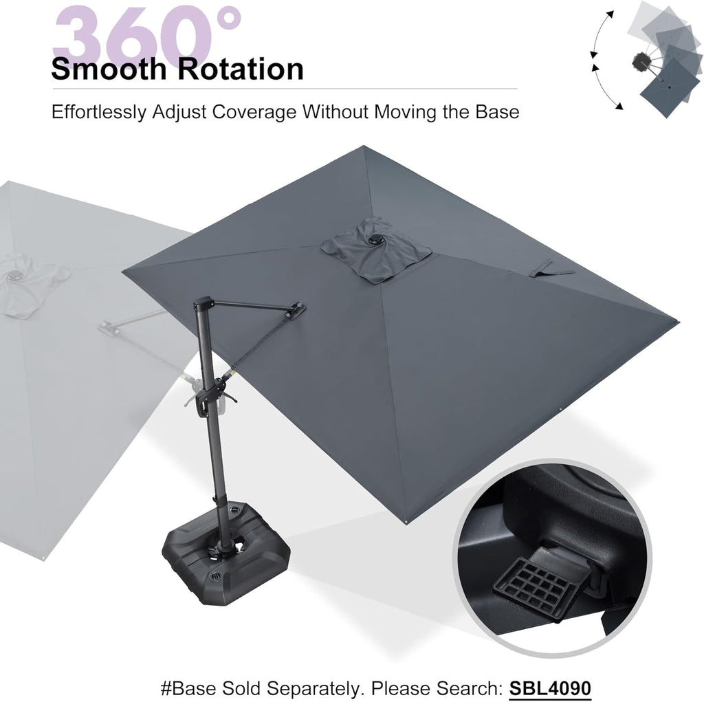 9' X 11.5' Patio Umbrella Outdoor Cantilever Rectangle Umbrella Aluminum Offset Umbrella with 360-degree Rotation Pool -