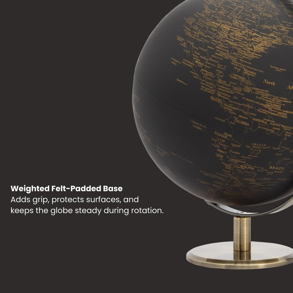 Black and Gold Globe for Adults - 8" Rotating Earth Globe Decor on Stand Decor, Office Decoration Desk Globe & Earth