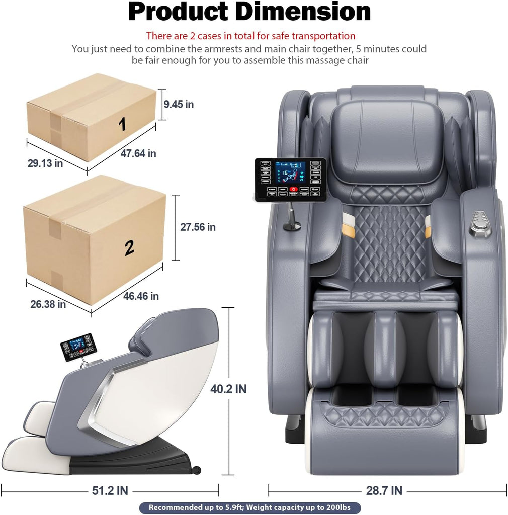 Massage Chair Full Body- Zero GravityMassage Recliner with Air Pressure, 10 Fixed Massage Rollers, Heating, Foot
