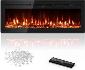 50 inch Electric Fireplace in-Wall Recessed and Wall Mounted with Remote Control, 1500/750W Fireplace Heater (60-99¡F Thermostat) with 12 Adjustable Color, Timer, Log and Crystal