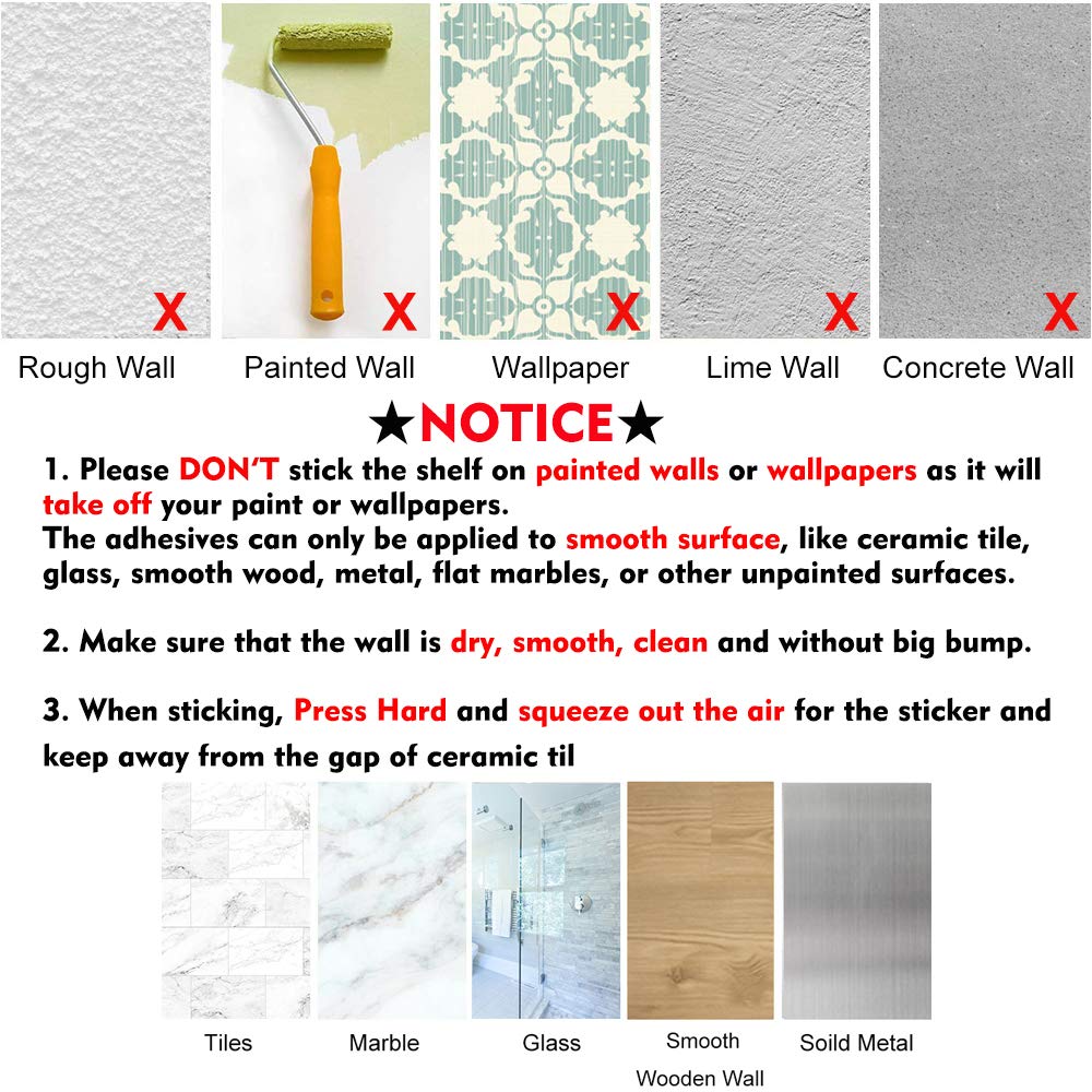 Floating Shelf Adhesive Wall Mounted Non-Drilling, U Bathroom Organizer Display Picture Ledge Shelf