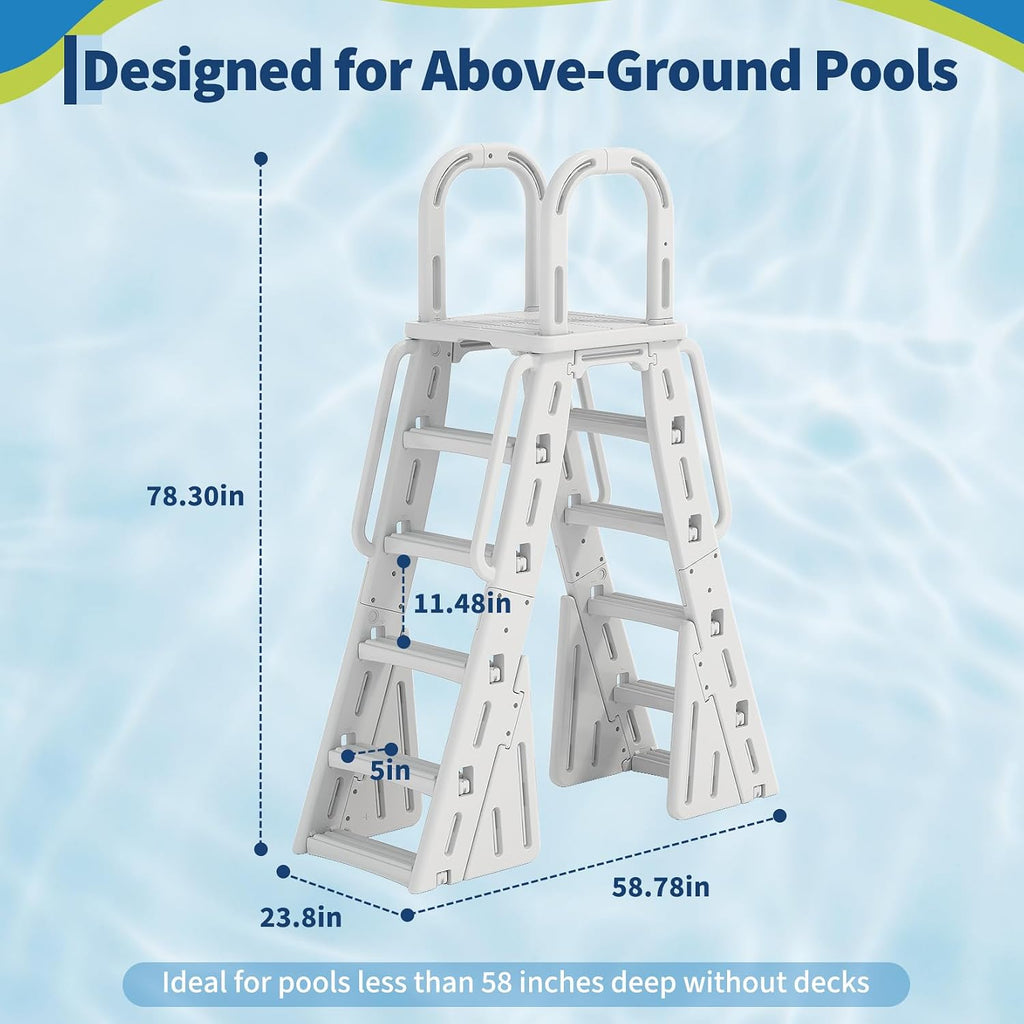 A-Frame Above Ground Pool Ladder, Fits 48-56 Inch Above Ground Pools | HDPE Entry Stairs, with Non-Slip Steps