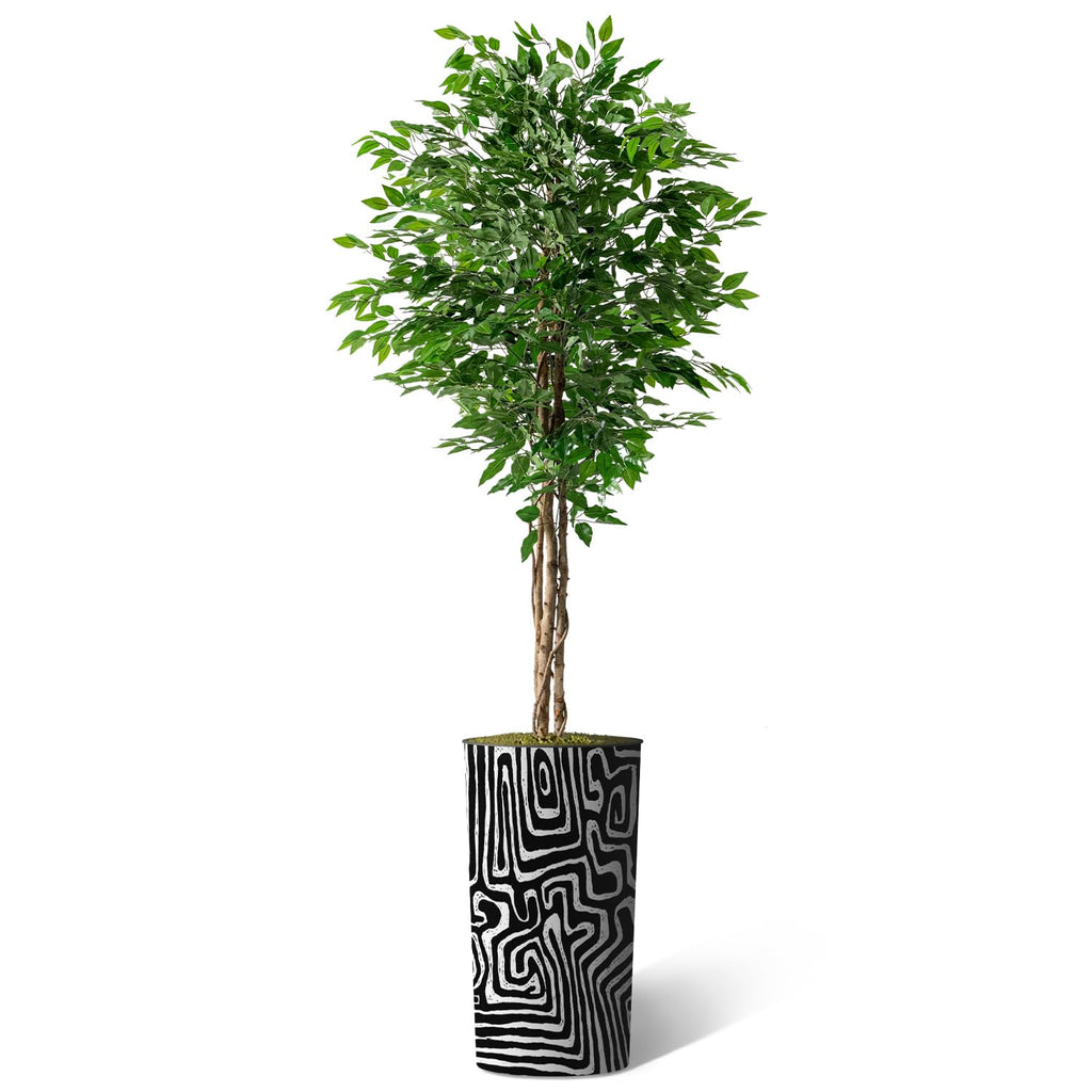 Artificial Tree in Modern Geometric Pattern Planter, Fake Ficus Silk Tree for Indoor and Outdoor Home Decoration