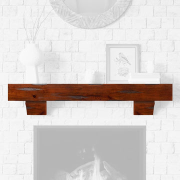 60" Shelf with Corbels - Rustic Floating Mantel Shelf for Over Fireplace - Cinnamon - Wood Shelf for