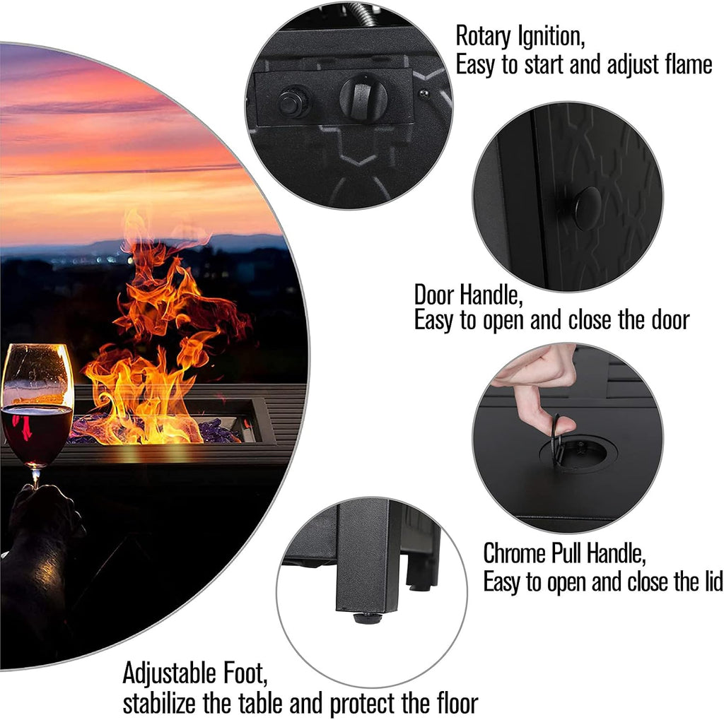 45 Inches Outdoor Rectangular Propane Fire Pit Table,Black | 50000 BTU Gas Iron Plate Embossing Fire Table with Lid